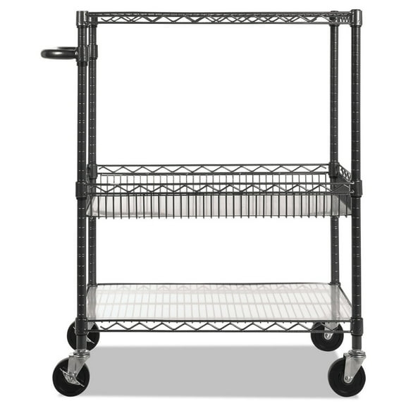 Alera Three-Tier Wire Cart with Basket, 34w x 18d x 40h, Black Anthracite -ALESW543018BA