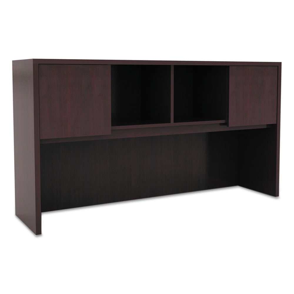 Mahogany Woodgrain Laminate Office Desk Hutch with Doors