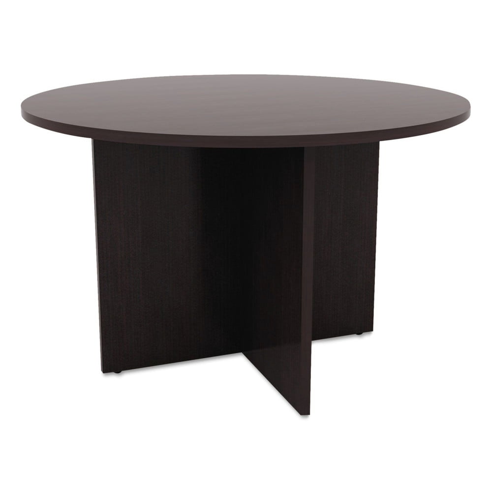 Espresso Round Laminate Conference Table with X-Base