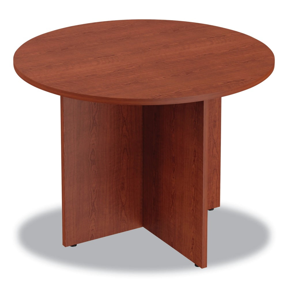 Cherry Round Wood Conference Table with X-Base