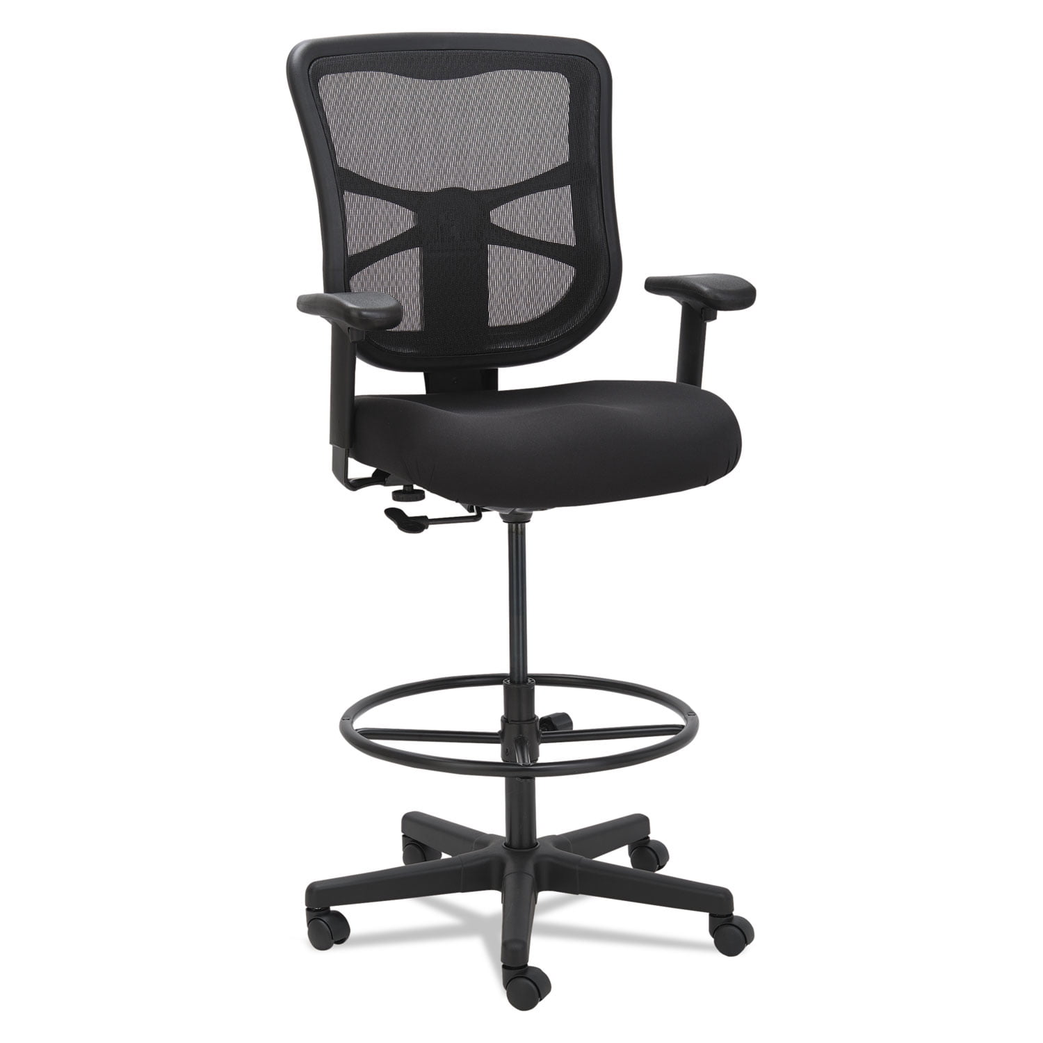 ErgoFlex Black Mesh Drafting Stool with Adjustable Arms