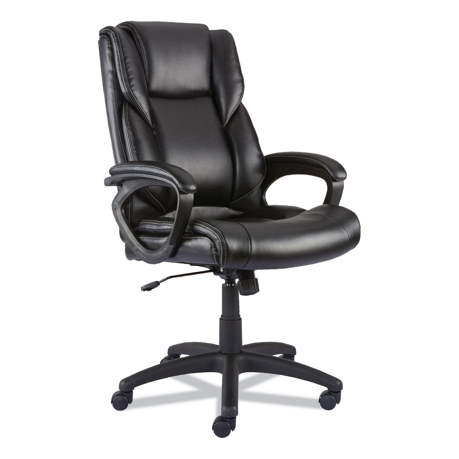 Black Faux Leather Mid-Back Task Chair with Fixed Arms