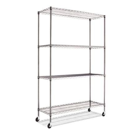 Alera NSF Certified 4-Shelf Wire Kit w/Casters & Liner, 48 x 18 x 72, Black Anthracite -ALESW604818BA