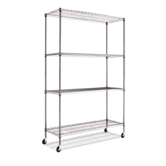 Alera NSF Certified 4-Shelf Wire Kit w/Casters & Liner, 48 x 18 x 72, Black Anthracite -ALESW604818BA