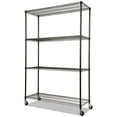 "Alera Black Metal Wire Shelving Unit, Four Shelf with Casters, 48"" x