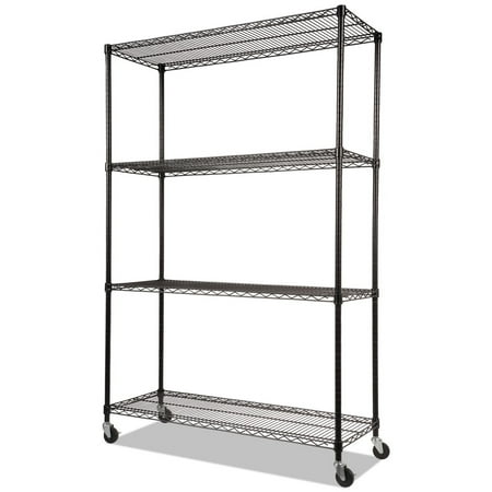 Alera Complete Wire Shelving Unit with Casters, Four-Shelf, 48" x 18" x 72", Black