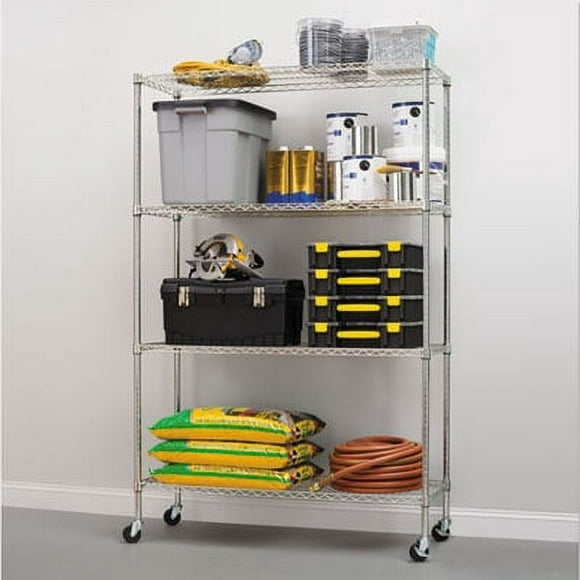 Alera Complete Wire Shelving Unit with Casters, Four-Shelf, 48" x 18" x 72", Silver
