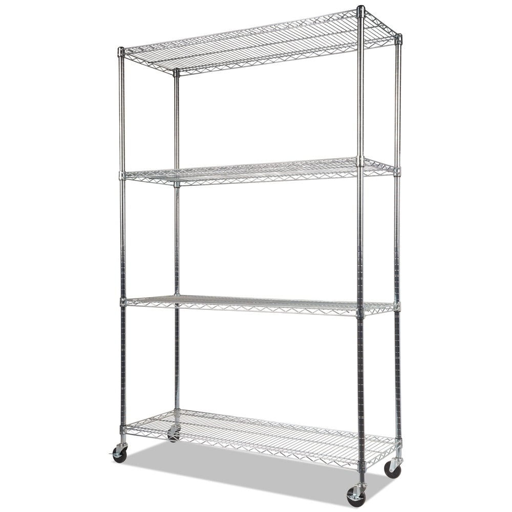 Silver Steel 4-Shelf Mobile Storage Rack with Casters