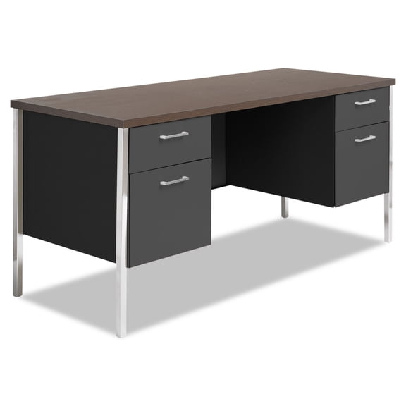 Alera Double Pedestal Steel Credenza 60w x 24d x 29-1/2h Walnut/Black SD6024BM