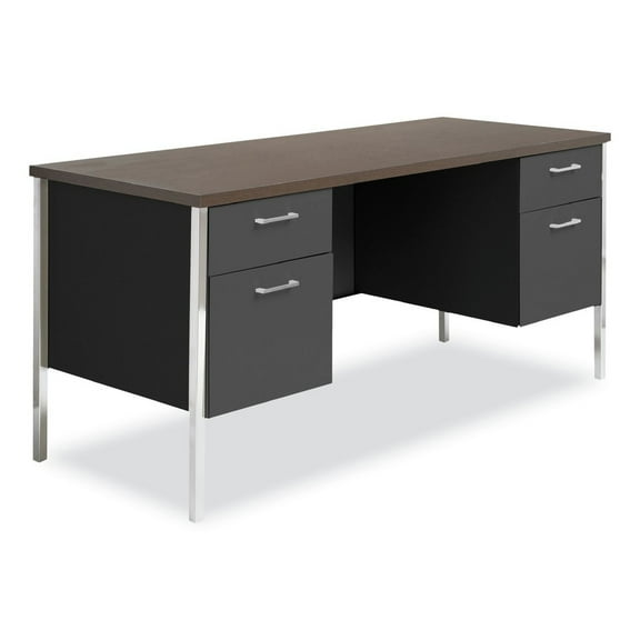 Alera ALESD6024BM 60 in. x 24 in. x 29.5 in. Double Pedestal Steel Credenza - Mocha/Black