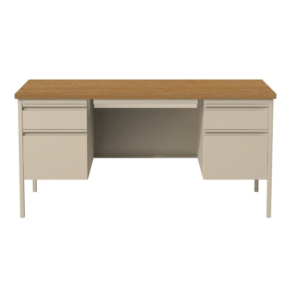 Cherry and Putty Executive Desk with Filing Cabinet