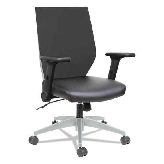 Alera EB-T Series Syncho Mid-Back Chair with Flip-Arms - 27.13" x 27.13" x 37.75"-41.75" - 250 lb Weight Capacity - Mesh, Leather - Black, Gray -