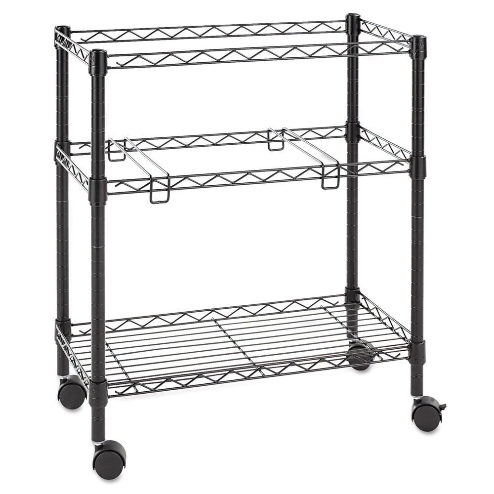 Black Two-Tier Rolling File Cart with Adjustable Shelf