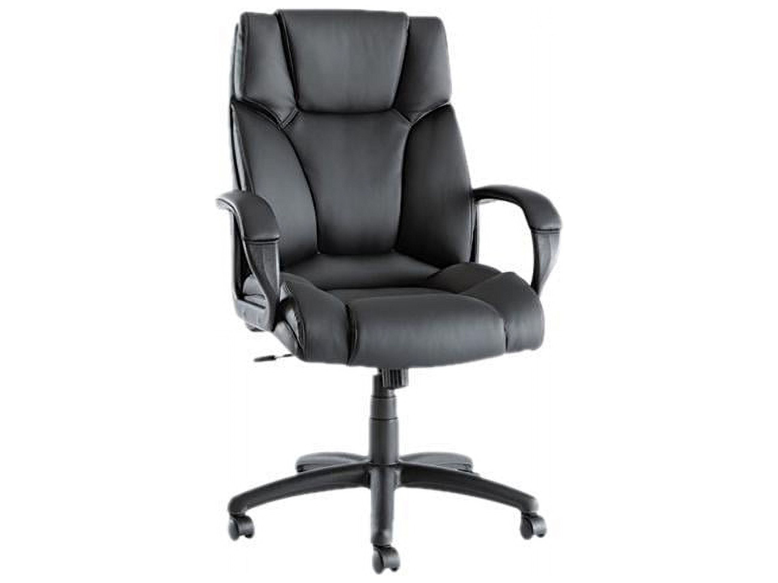 Elegance High-Back Black Leather Swivel Executive Chair with Plastic Arms