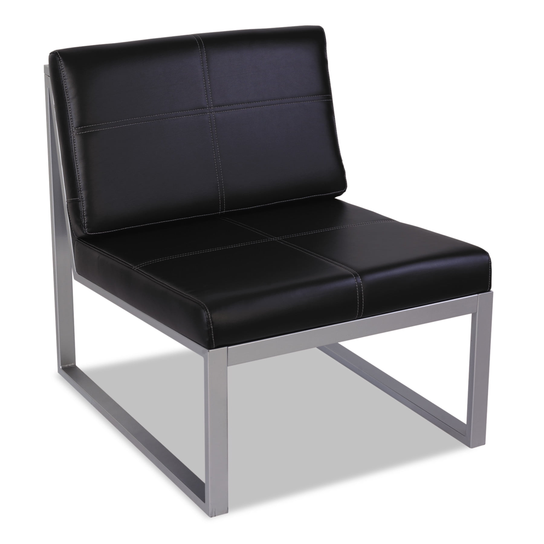 Black Leather Armless Chair with Silver Metal Frame