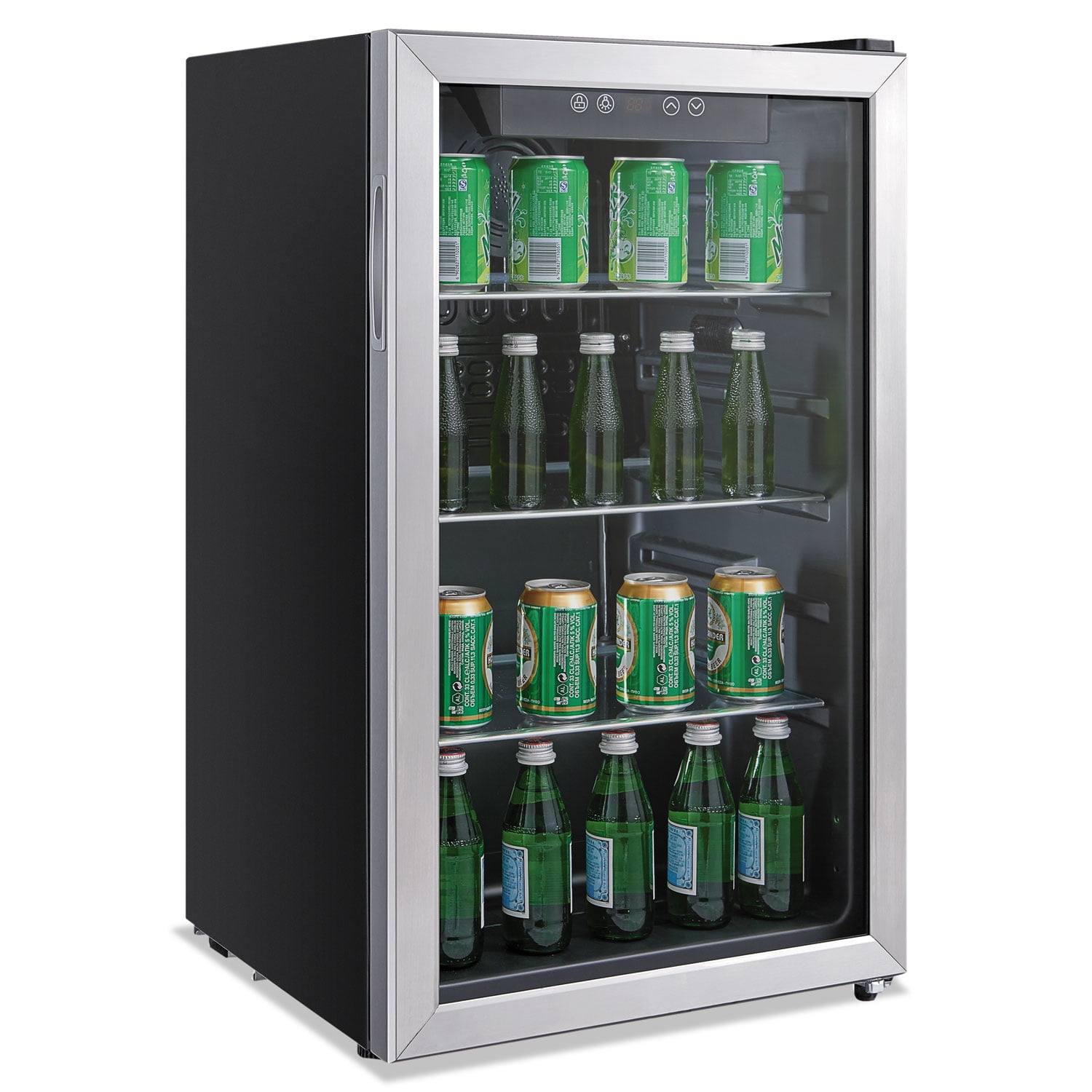 Compact Stainless Steel and Black Beverage Cooler with Reversible Door
