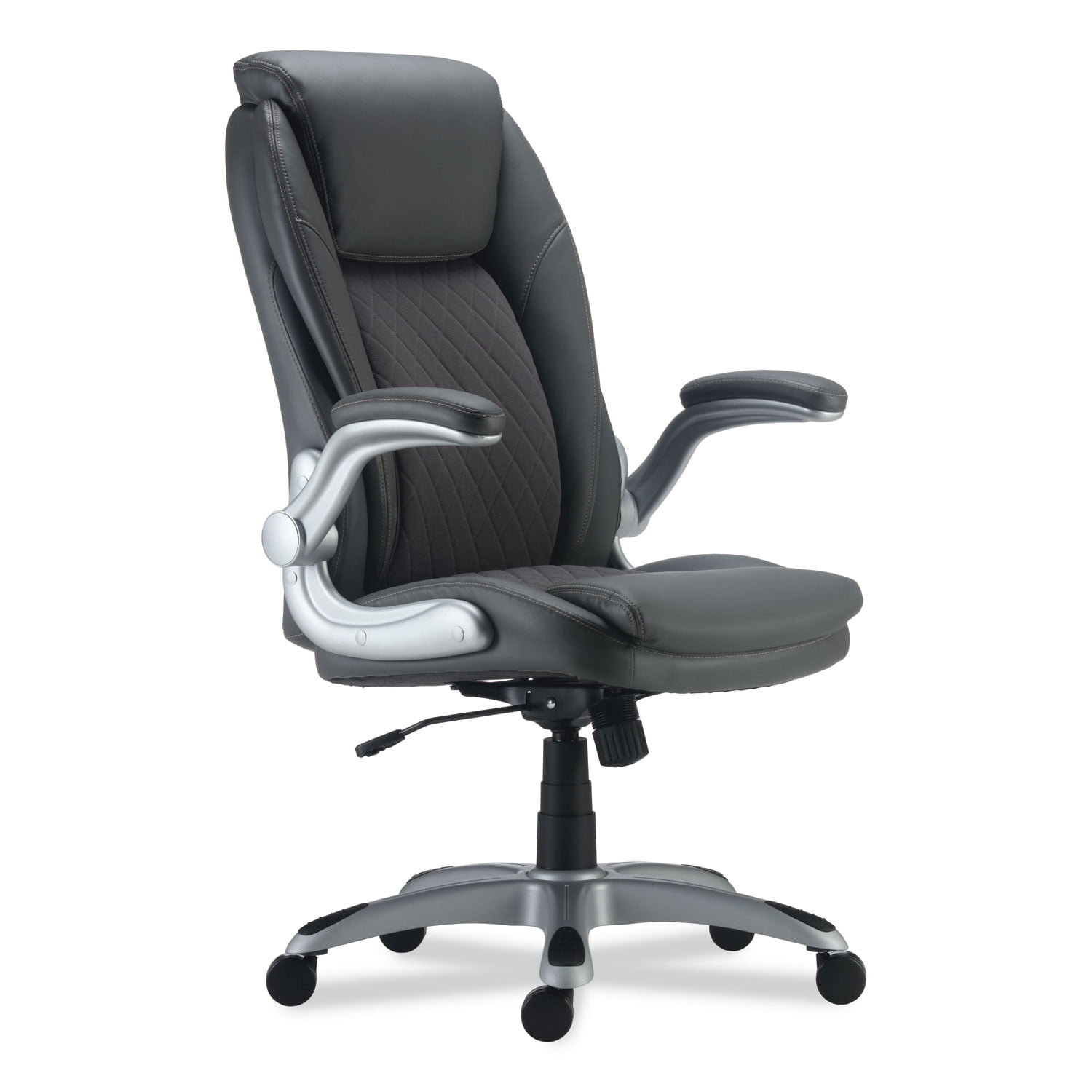 Gray Leather Adjustable Task Chair with Padded Arms