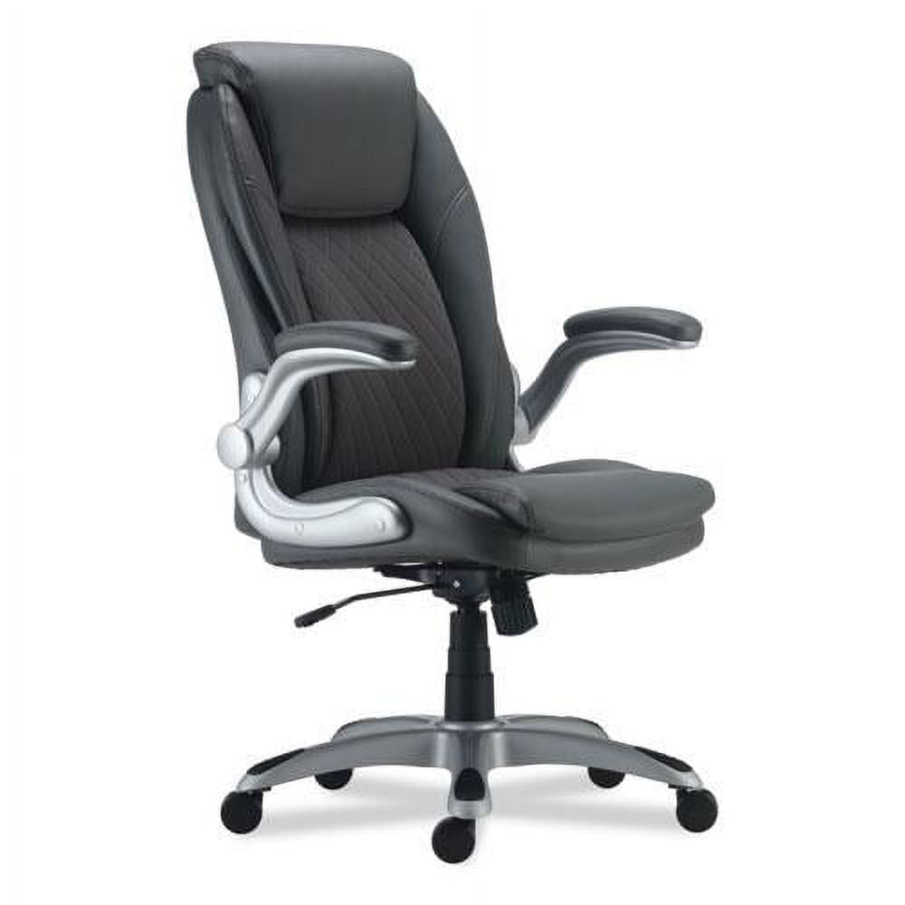 Gray Leather Adjustable Task Chair with Padded Arms