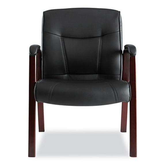 Alera Madaris Series Bonded Leather Guest Chair with Wood Trim Legs, 25.39" x 25.98" x 35.62", Black, Mahogany