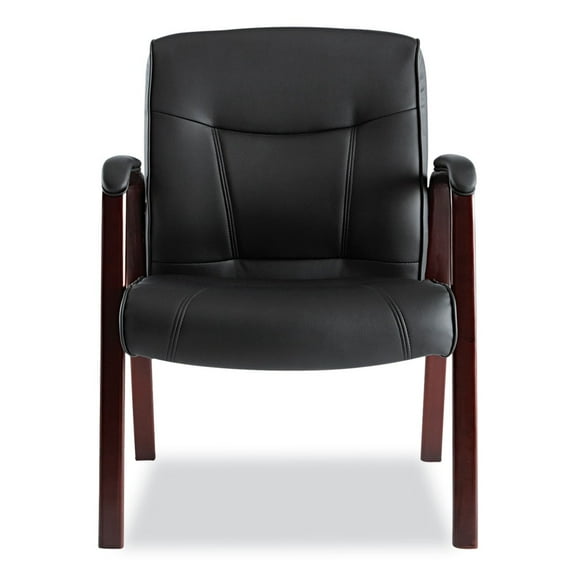 Alera Madaris Series Bonded Leather Guest Chair with Wood Trim Legs, 25.39" x 25.98" x 35.62", Black, Mahogany