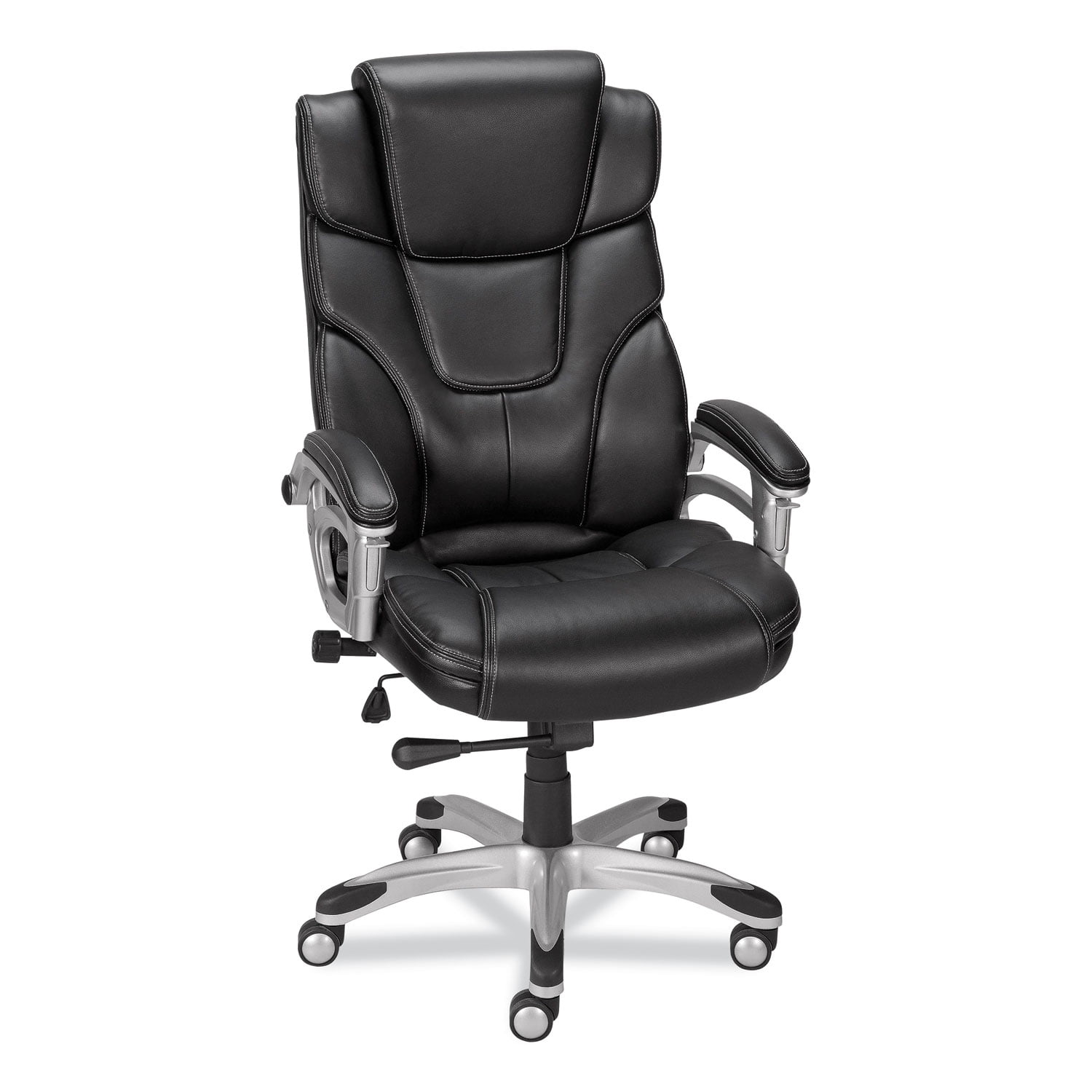 Black Leather High Back Executive Swivel Chair with Fixed Arms