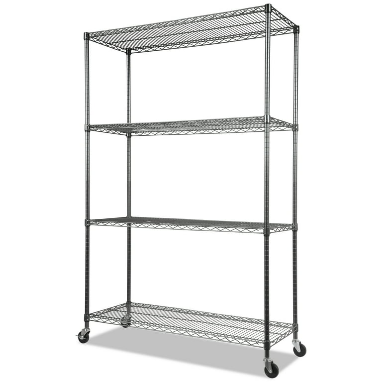 NSF Certified 4-Shelf Wire Shelving Kit with Casters, 48w x 18d x 72h, Black