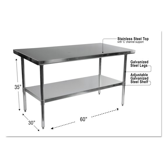 Alera NSF Approved Stainless Steel Foodservice Prep Table, 60 x 30 x 35, Silver -ALEXS6030