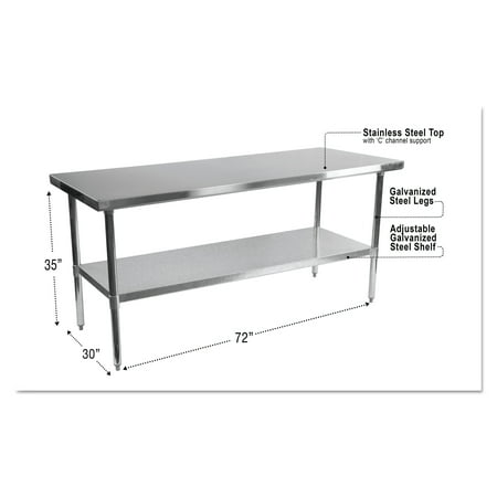 Alera NSF Stainless Steel Commercial Kitchen Prep & Work Table - Multiple Sizes Available - 72" x 30" x 35" - Silver