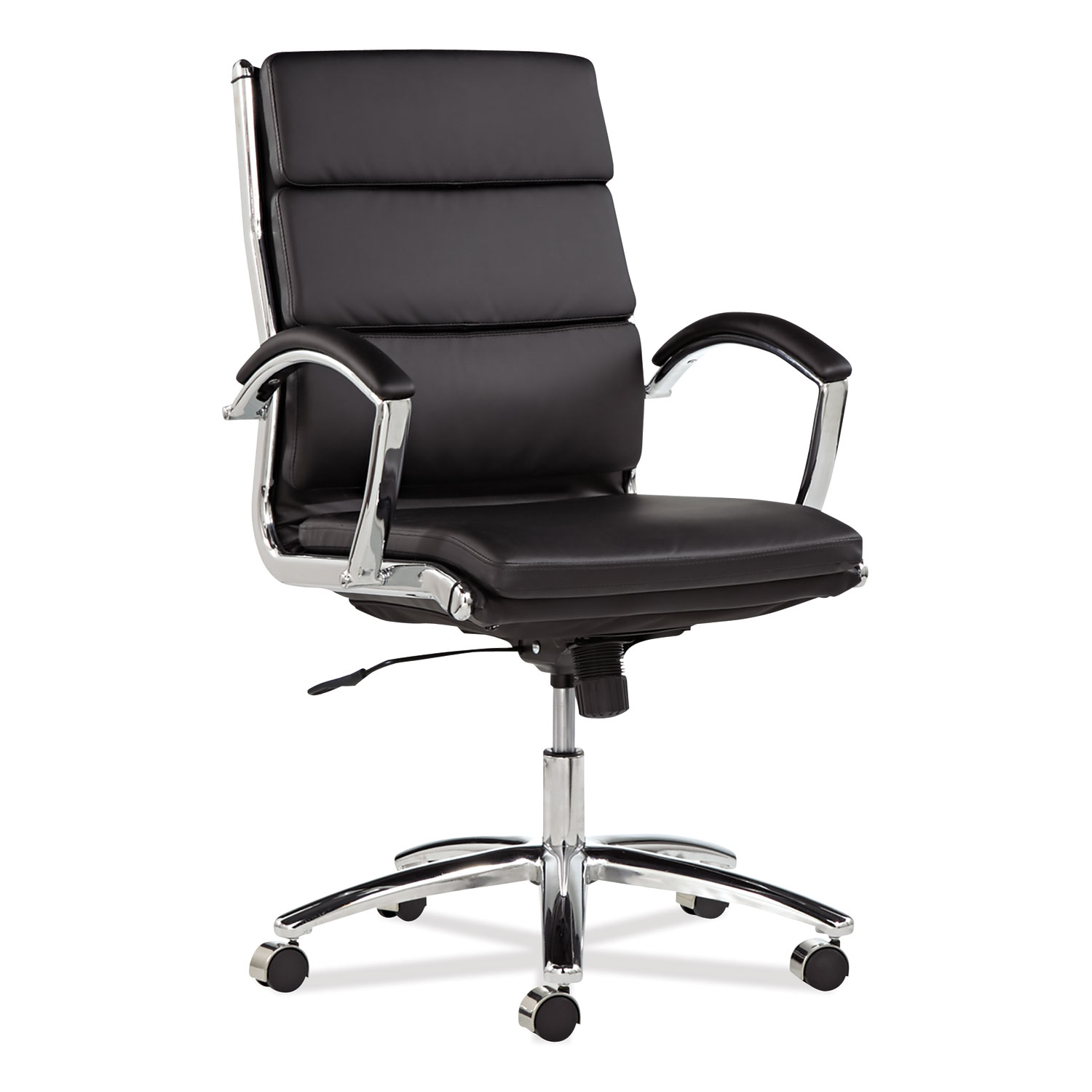 Alera Neratoli Mid-Back Slim Profile Chair, Faux Leather, Supports Up to 275 lb, Black Seat/Back, Chrome Base - image 1 of 8