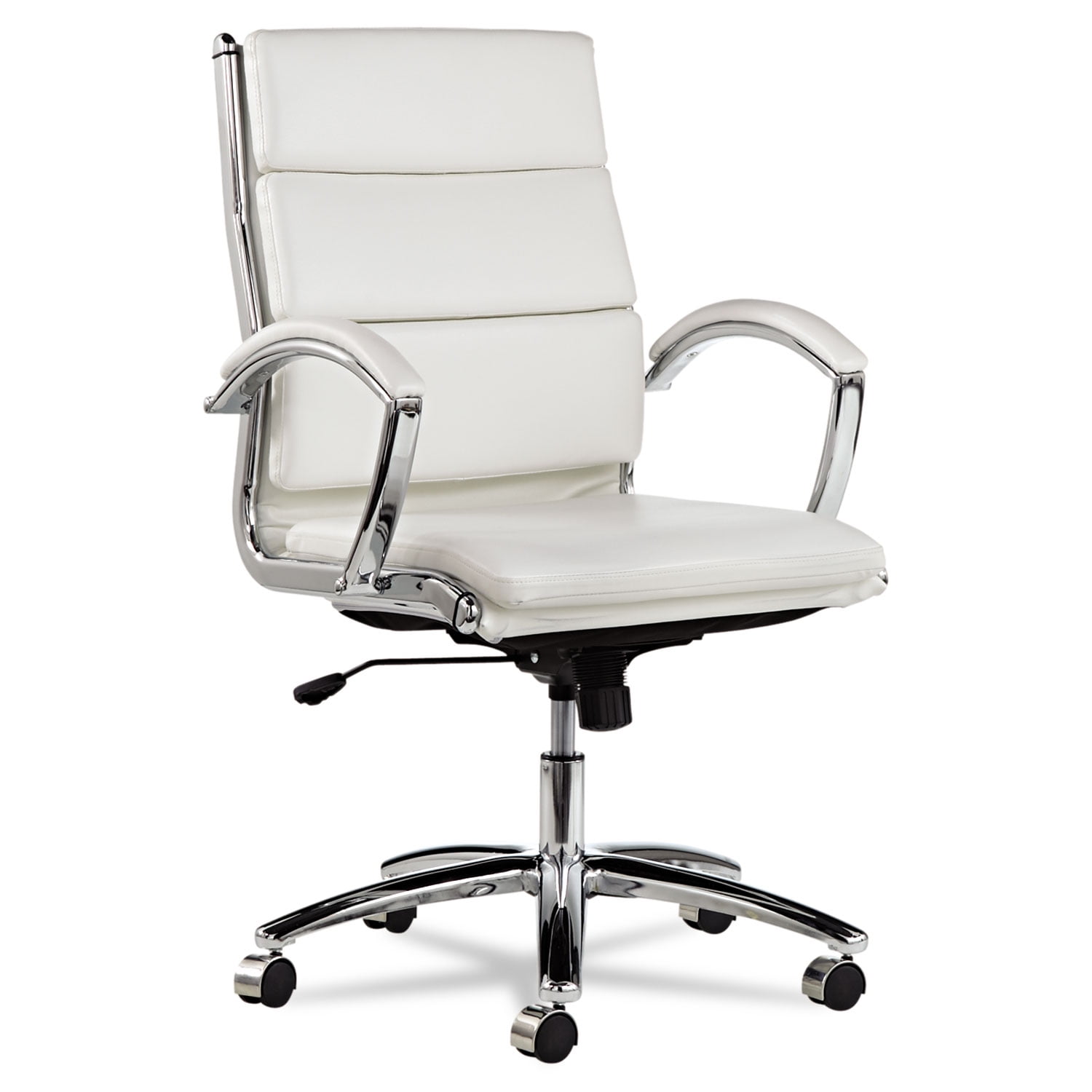 White Faux Leather Mid-Back Swivel Office Chair with Chrome Base