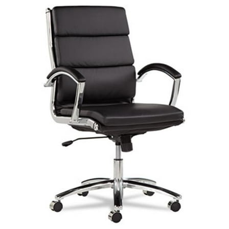 Alera  Neratoli Mid-Back Swivel-Tilt Chair - Black Leather - Chrome Frame