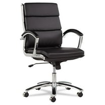 Alera Neratoli Mid-Back Swivel-Tilt Chair - Black Leather - Chrome Frame