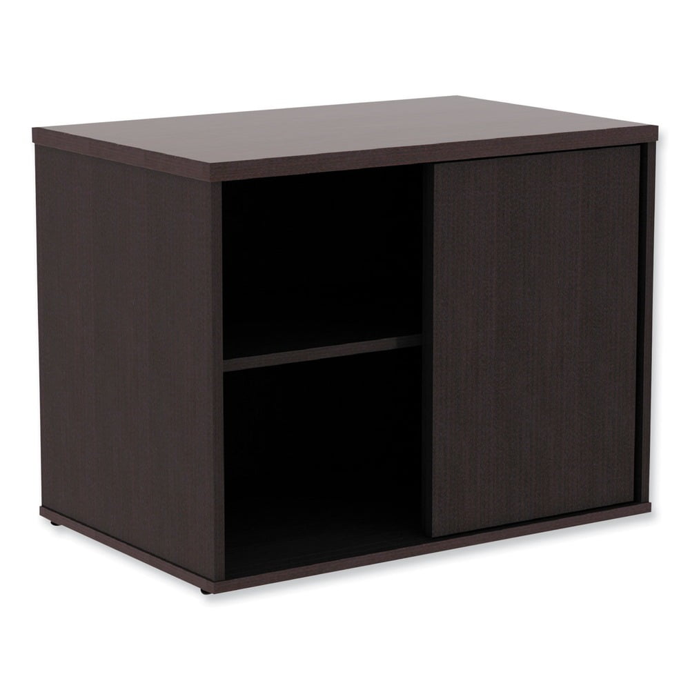Espresso Woodgrain Laminate Low Storage Cabinet with Sliding Doors