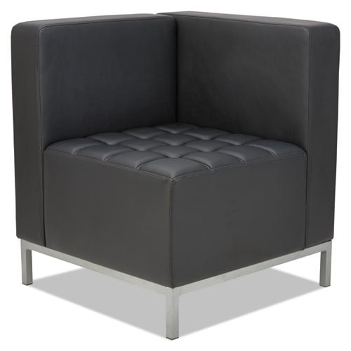 Black Tufted Corner Reception Chair with Silver Metal Frame