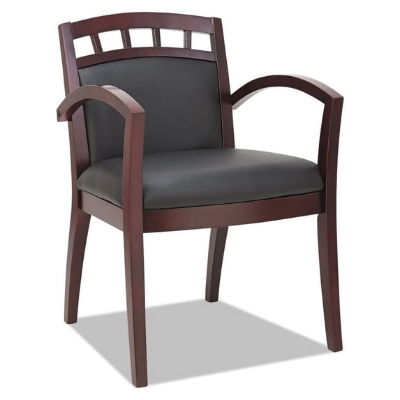 Alera Reception Lounge 500 Series Arch Cutout Wood Chair, Mahogany/black Leather