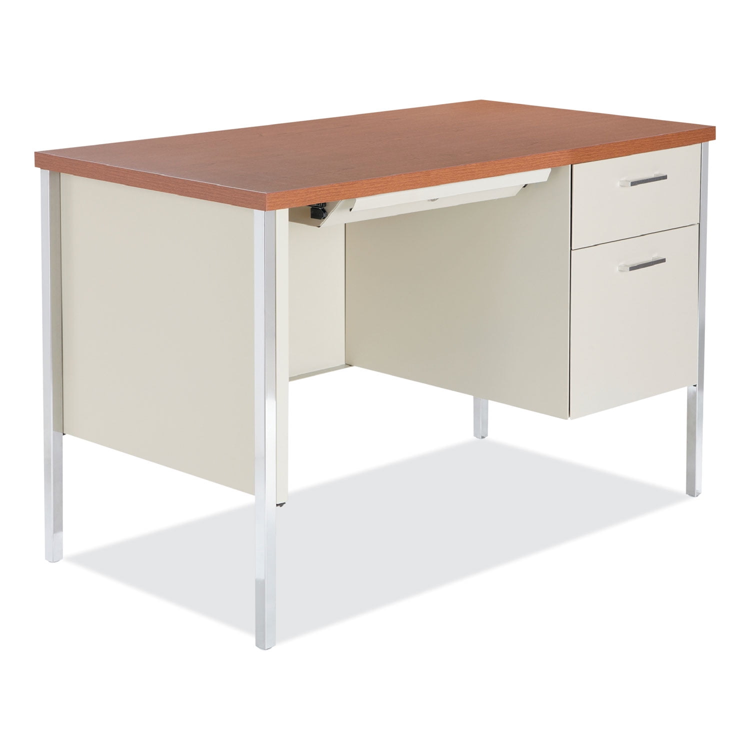 Medium Brown Oak Wood Desk with Drawer and Filing Cabinet