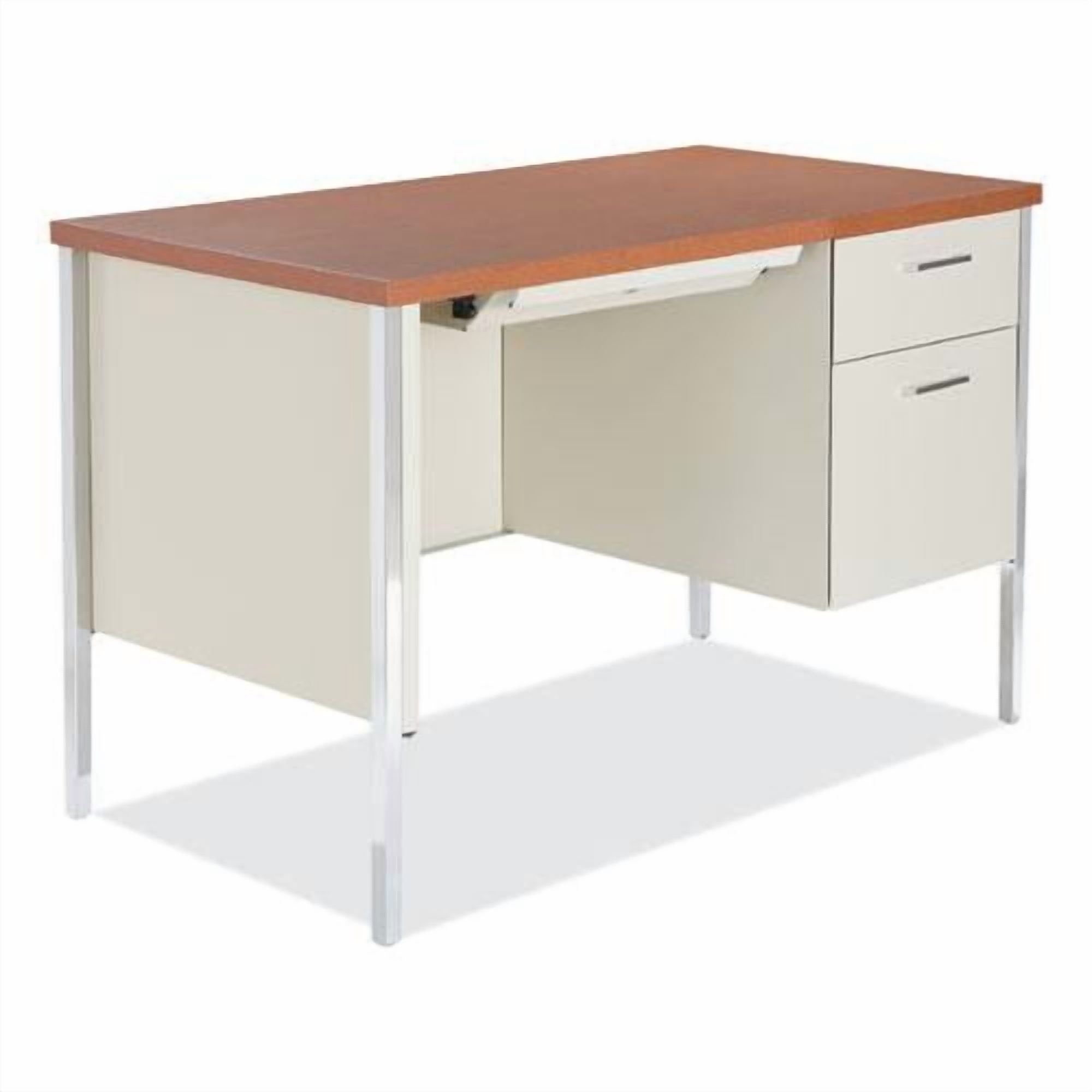 Alera Single Pedestal Steel Desk, 45.25" x 24" x 29.5", Cherry/Putty