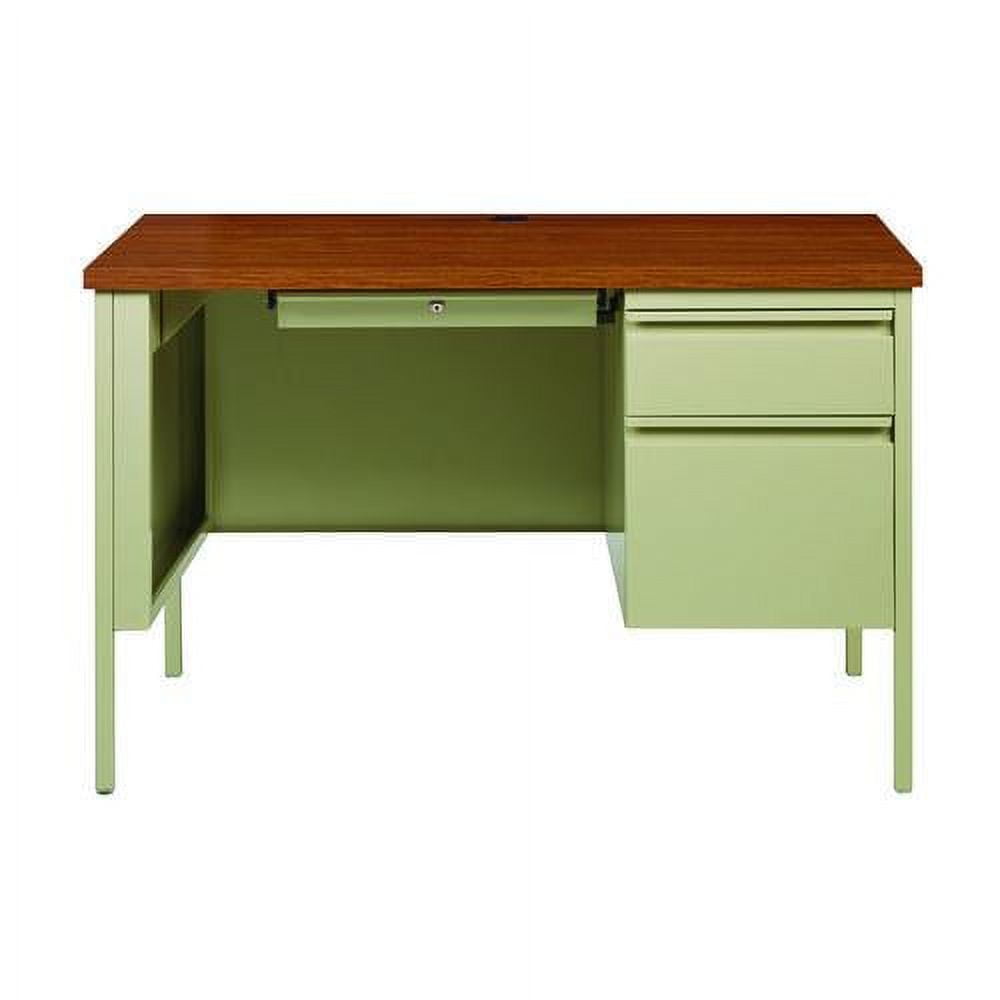 Cherry and Putty Steel Desk with Drawer and Laminate Top
