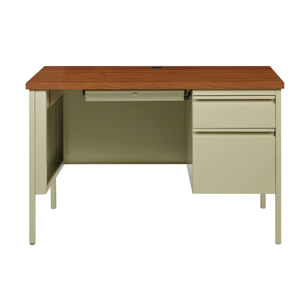 Cherry and Putty Steel Desk with Drawer and Laminate Top