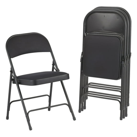 Alera Steel Folding Chair, 4-Pack, Black