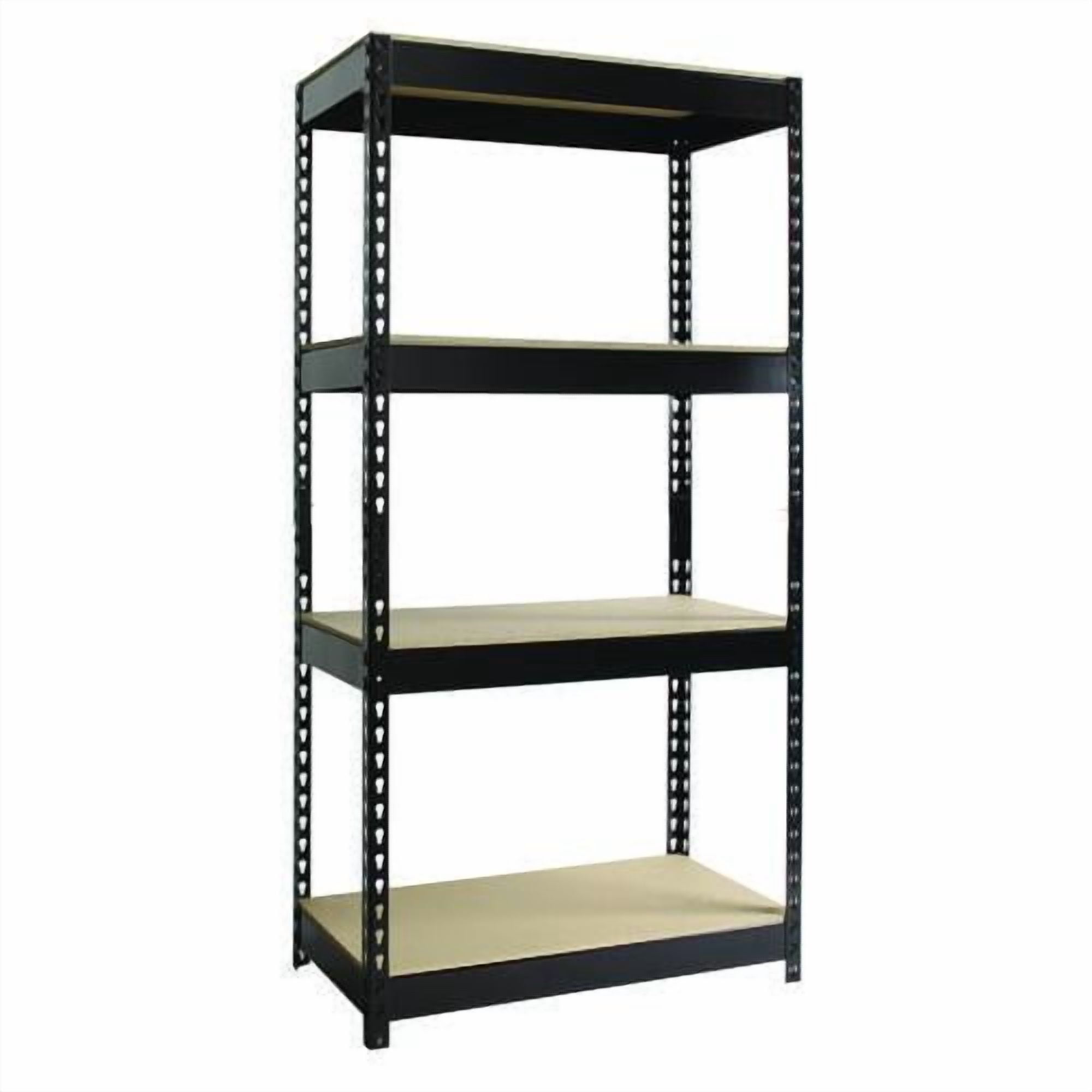 Alera Steel Shelving with Particleboard Shelves, Four-Shelf, 30w x 16d x 60h, Steel, Black