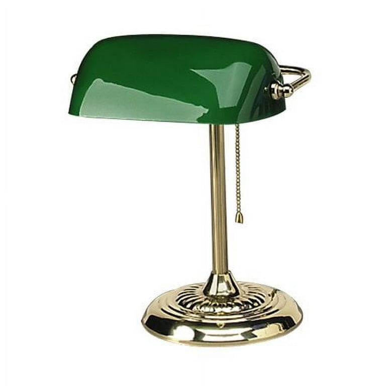 Alera Traditional Banker's Lamp, Green Glass Shade, 10.5w x 11d x 13h,  Antique Brass -ALELMP557AB