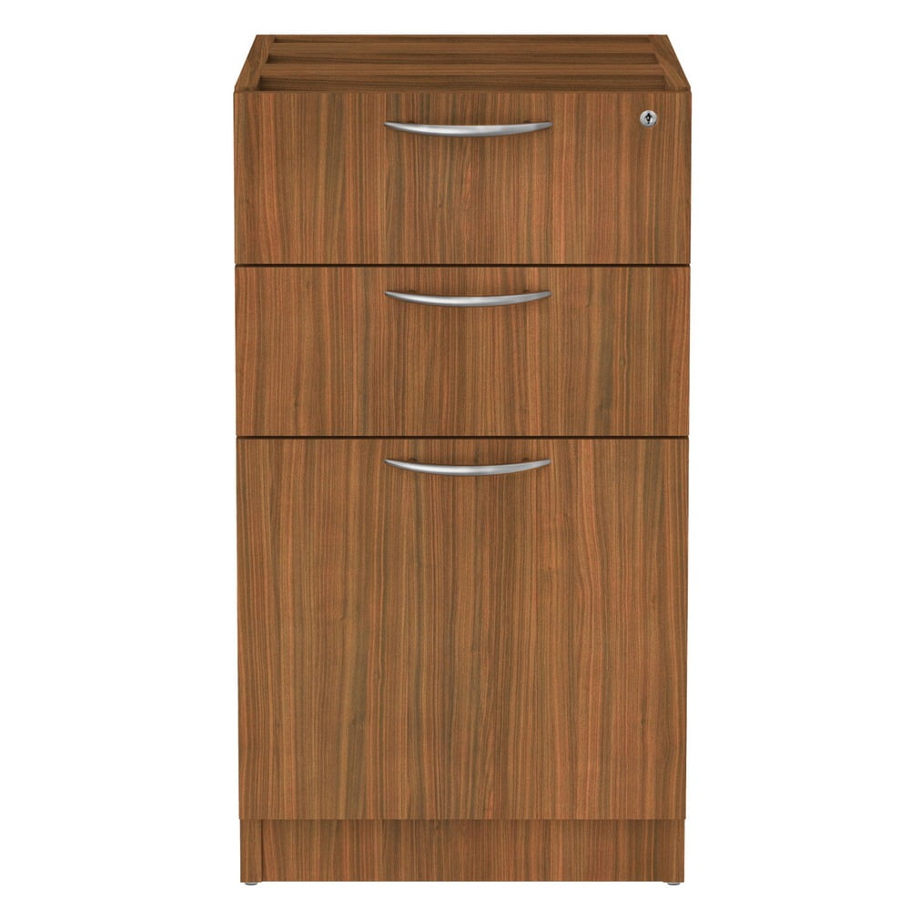 Modern Walnut Lockable 3-Drawer Legal Size Pedestal File Cabinet