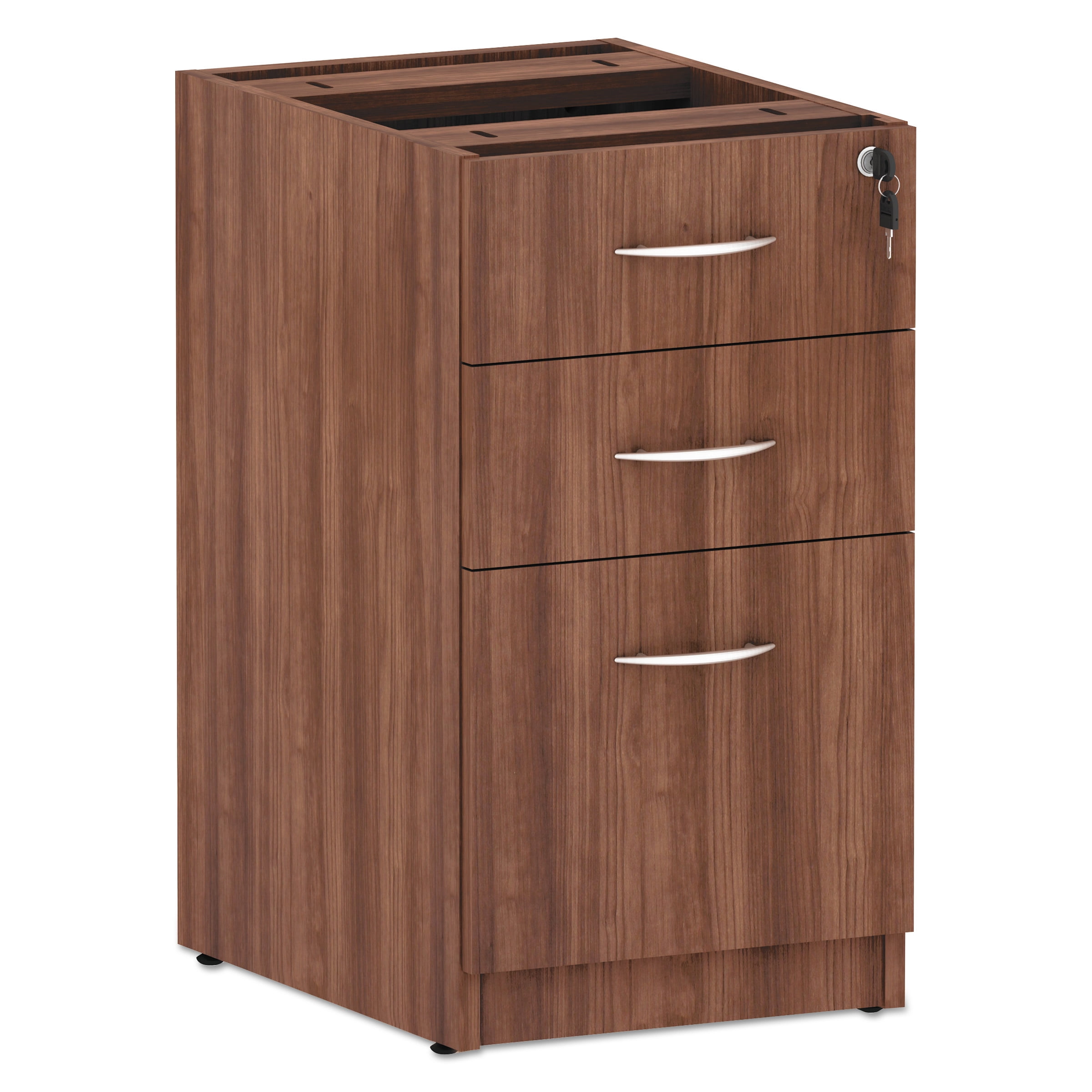 Modern Walnut Lockable 3-Drawer Legal Size Pedestal File Cabinet