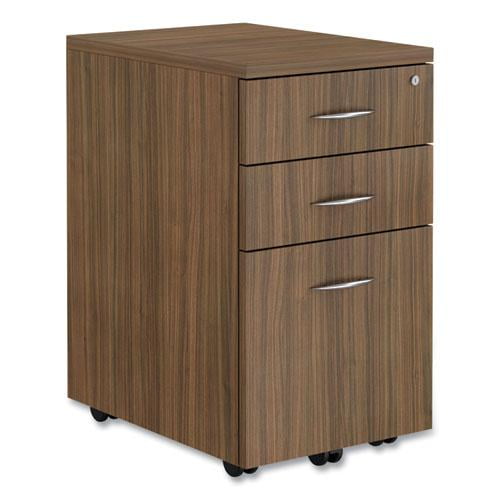 Walnut 3-Drawer Mobile Lockable Legal Size Pedestal Cabinet