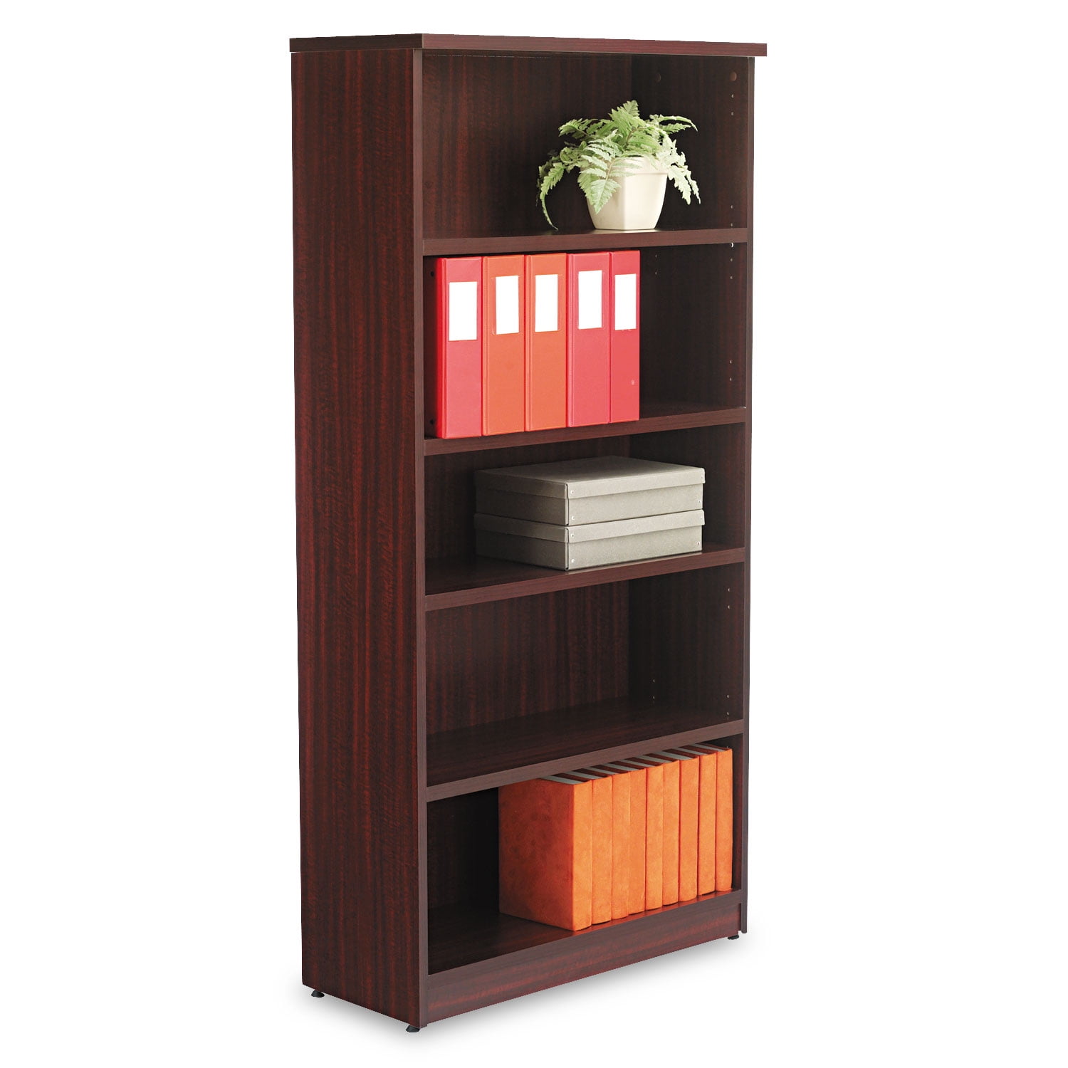 Valencia Adjustable Mahogany Woodgrain 5-Shelf Bookcase