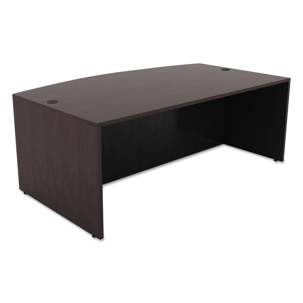 Espresso Wood 71" Bow Front Desk with Charcoal Accents