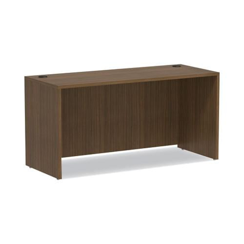 Espresso Walnut Wood Desk with Integrated Filing Cabinet