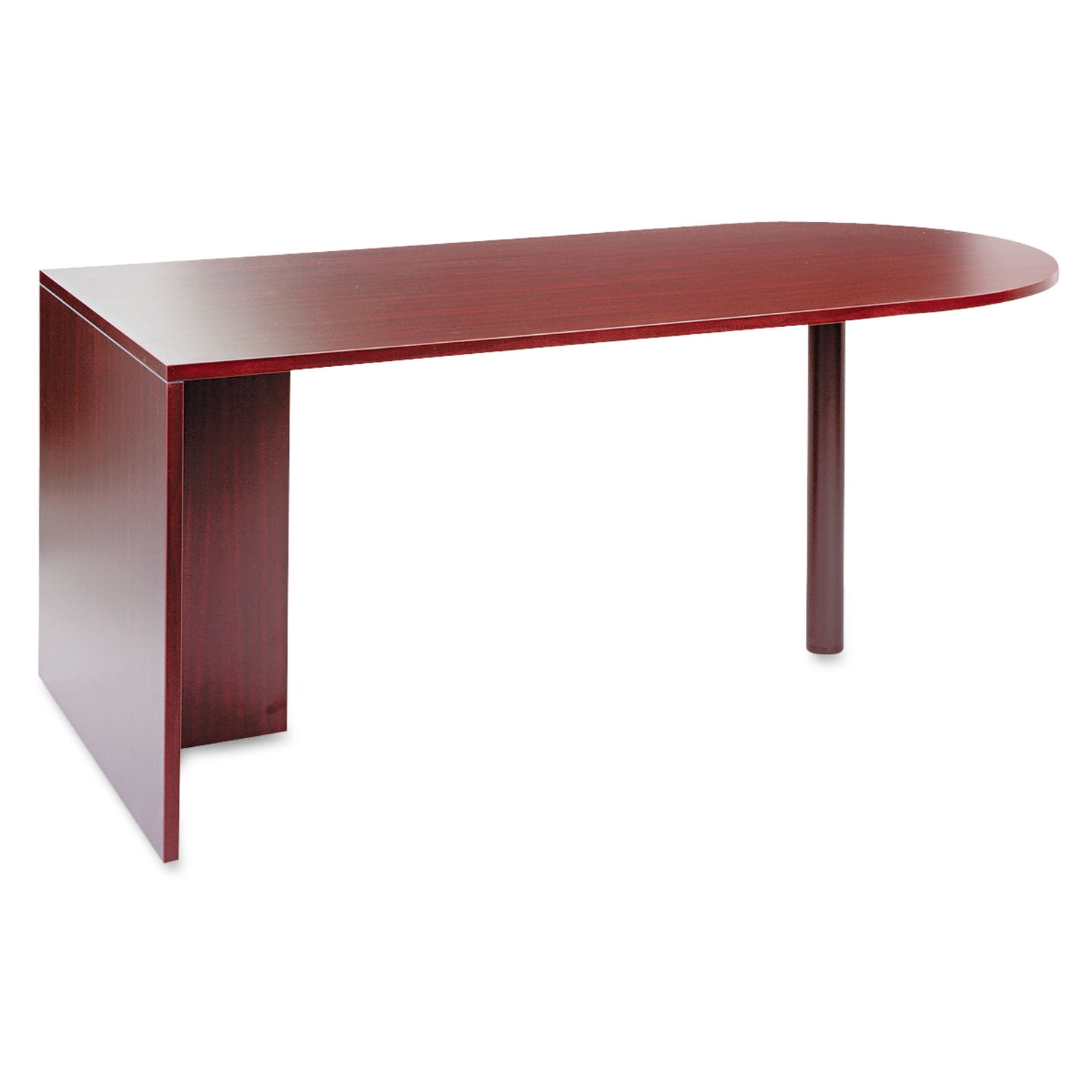Mahogany Wood D-Top Desk with Metal Base