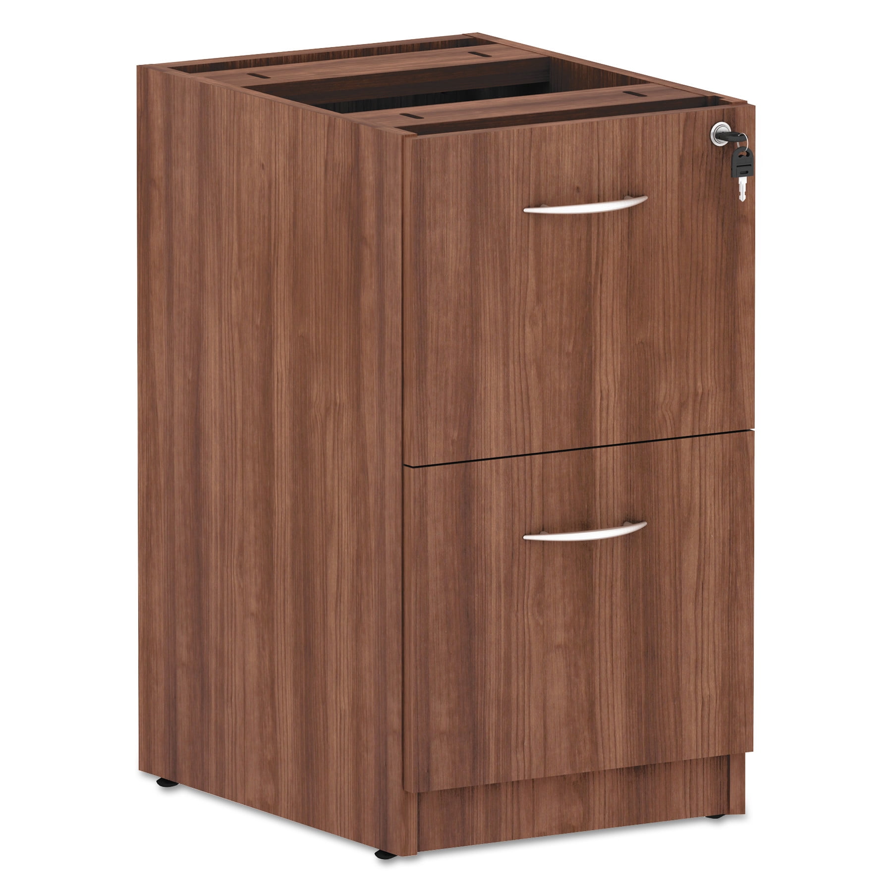 Modern Walnut Lockable Pedestal File Cabinet with Full-Extension Drawers
